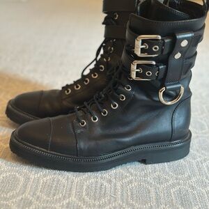 Giuseppe Zanotti Black Combat Boots with Silver Accents
